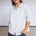 thumbnail image 2 of Tqcoqu Button Down Shirts for Women Half Sleeve Collared Casual Loose Blouses Summer Vacation Tops with Chest Pocket,White Women's M-XXXXL, 2 of 5