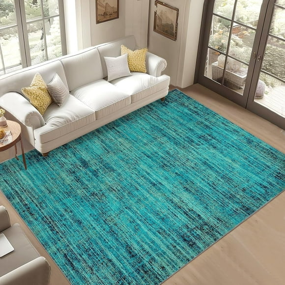YUSAZENS 5 x 7 Washable Vintage Distressed Runner Rug for Hallway, Long Non-Slip Kitchen Rug, Retro Abstract Low Pile Soft Entryway Runner, Carpet for Bedroom and Laundry Room Turquoise