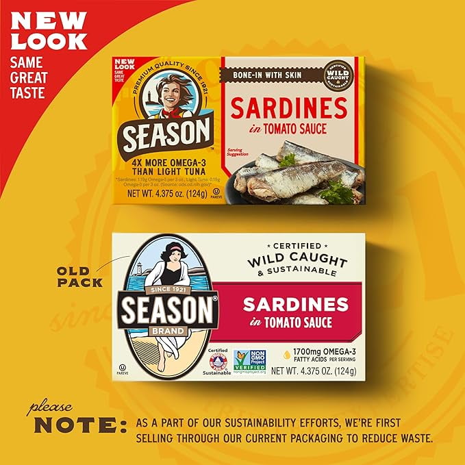 (6 pack) Season Sardines in Tomato Sauce, 4.375 oz Can