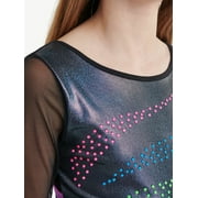 Justice Long Sleeve Embellished Foil Gymnastic Leotard for Girls with Scrunchie, Sizes XS-XL