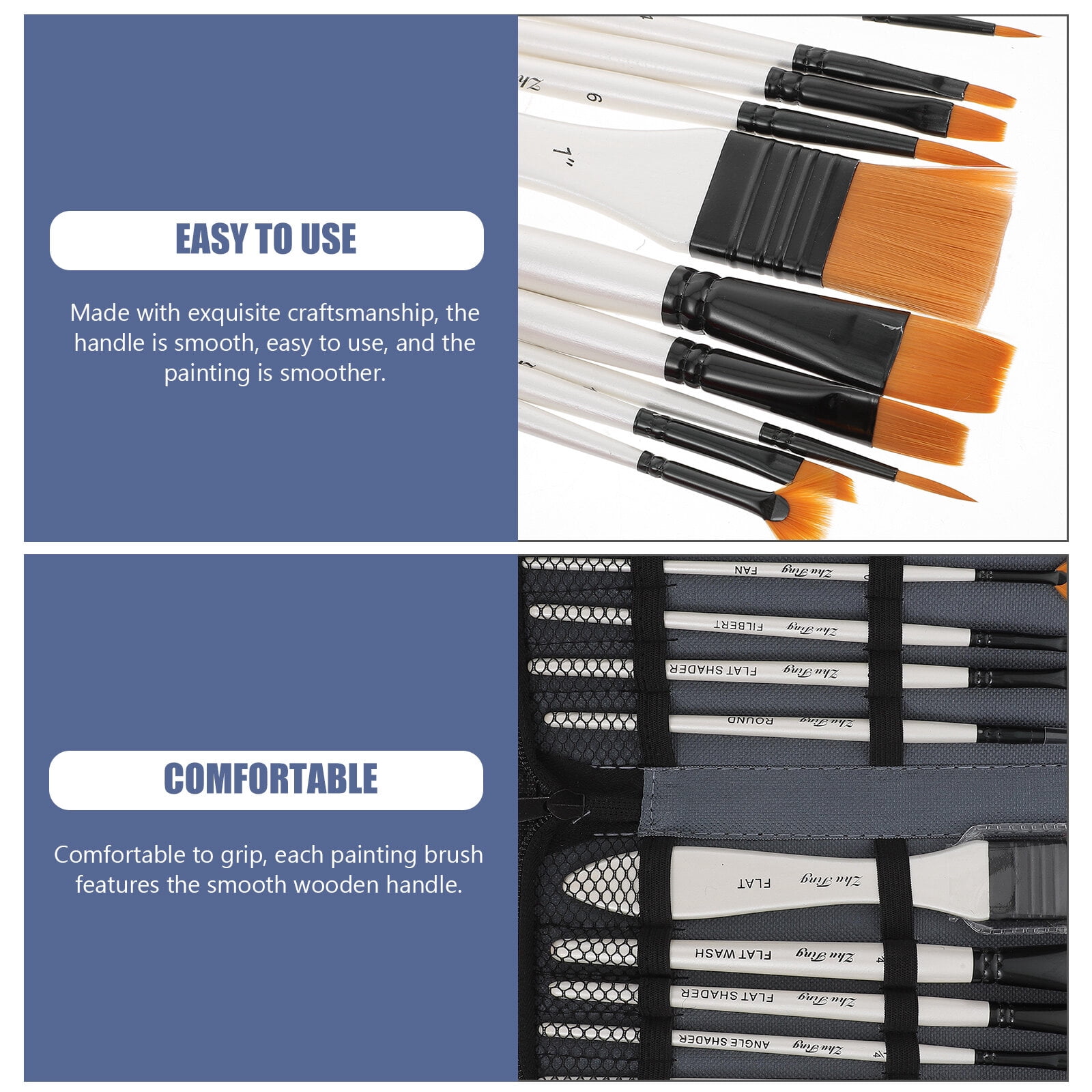 1 Set Nylon Brush with Wooden Handle Watercolor Brush Artist Brush Set Drawing Brushes for Wood Furniture Stencils Home Decor