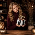 thumbnail image 4 of OCLUN Mini Pumpkin, Resin Halloween Home Decor, Black-and-White Courtly Stripe,A, 4 of 6