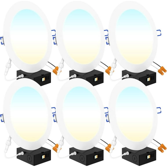 Sunco 6 Pack 8 Inch Ultra Thin LED Recessed Canless Smooth Trim Wafer Thin Indoor Ceiling Lights Slim Selectable 2700K/3000K/4000K/5000K/6000K Dimmable 14W 1350 Lumens with Junction Box