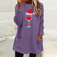 thumbnail image 2 of Pisexur Fuzzy Chandails de Noël pour Femmes Doublés en Molleton à Manches Longues à Col Rond Chandail d'Hiver Chaud Imprimé Verres de Vin Rouge Chandail de Noël à Enfiler Hauts avec Poches, 2 of 4