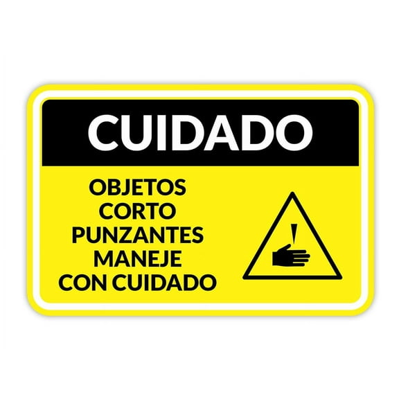 Classic Framed Plus Cuidado Objetos Corto Punzantes Maneje con cuidado Door or Wall Sign | Business Warning Signage - Large