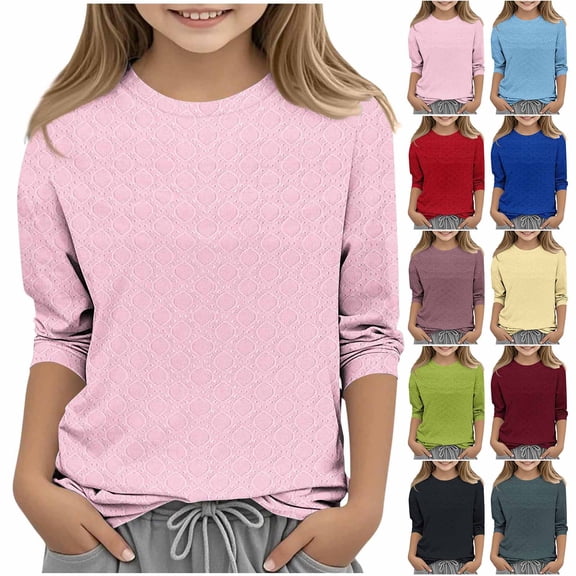 Asxite Girls Tops Print 3 Quarter Sleeve Round Neck Casual Blouse Top for 3-12 Y