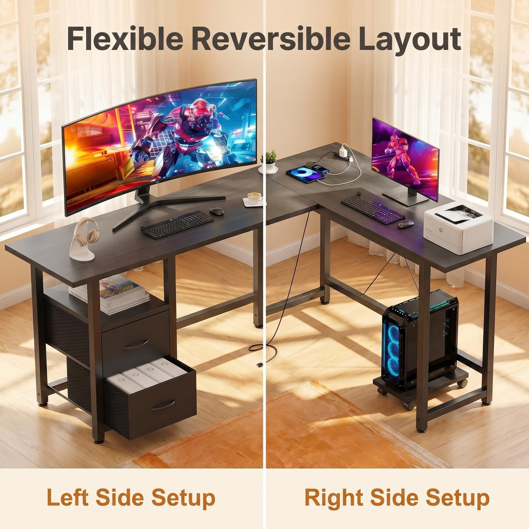 Computer Desk,Lofka 66" L Shaped Office Desk with Power Outlets  for Home and Office,Black