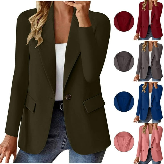 Sakmal Blazers for Women Green Plus Size Open Front Suit Jacket Work Long Sleeve Women's Blazer with Pockets