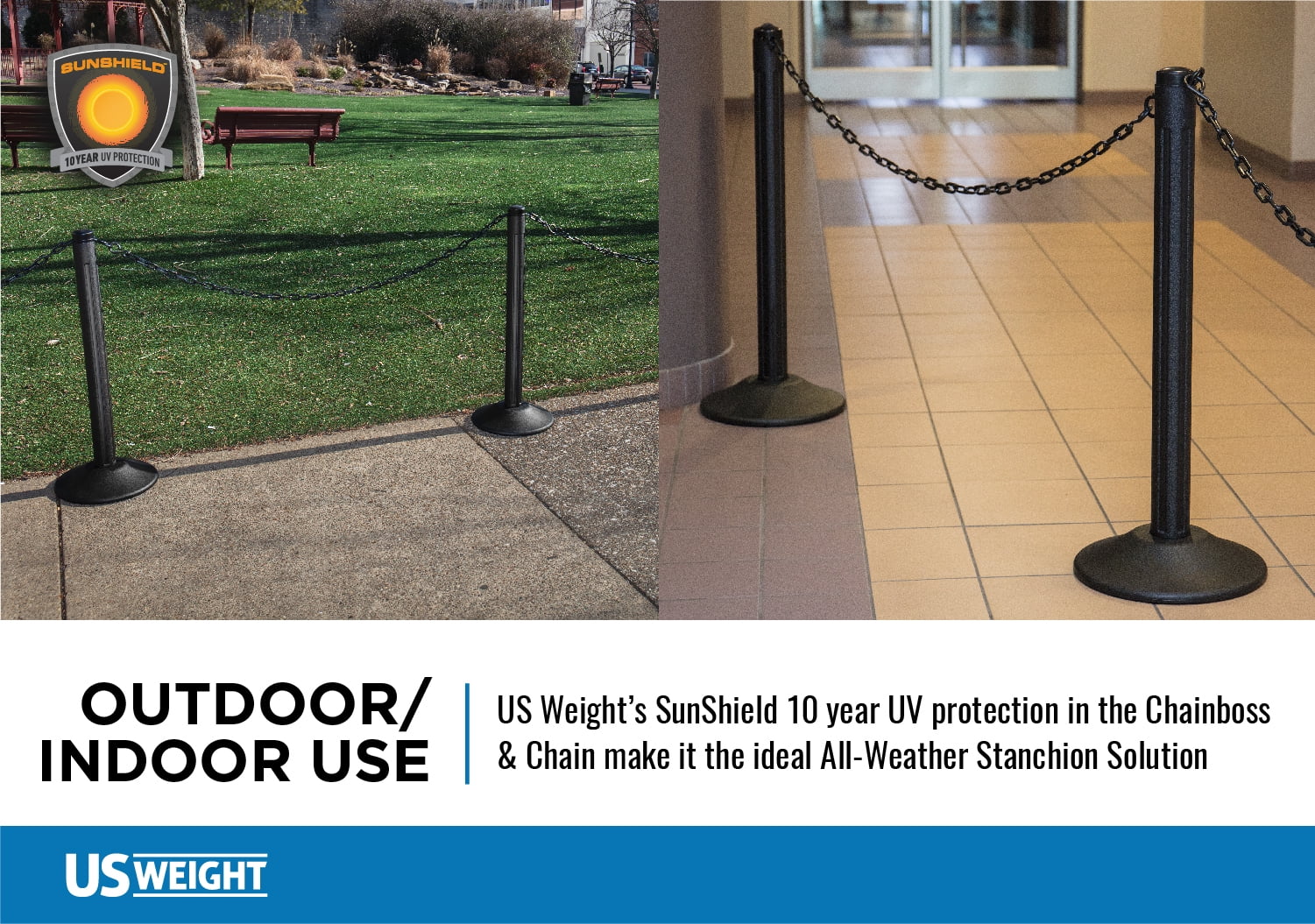 ChainBoss Yellow Stanchion with 10' of Yellow Plastic Chain – Fillable Base