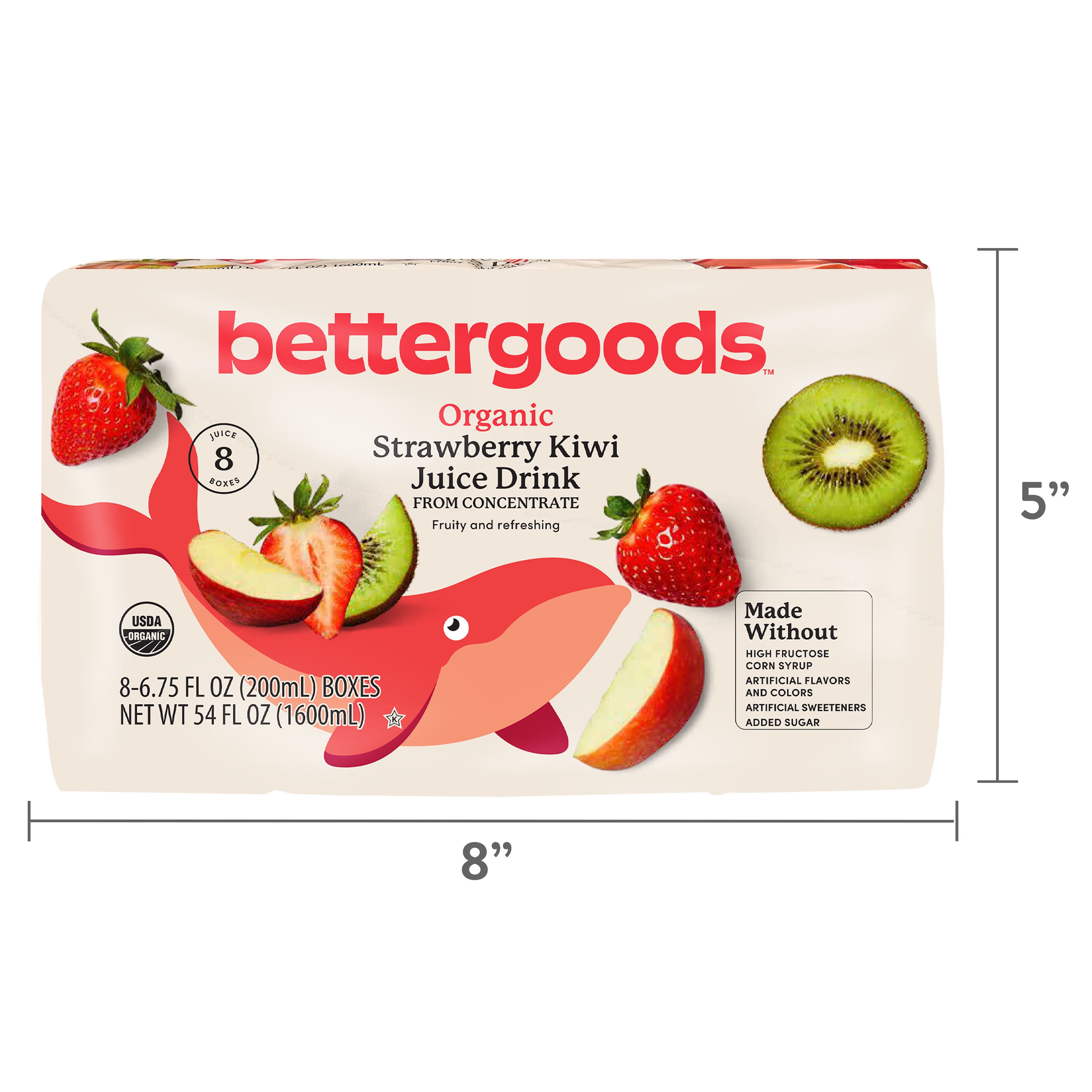 (5 pack) bettergoods Organic Strawberry Kiwi Juice Drink, 6.75 fl oz , 8 Count