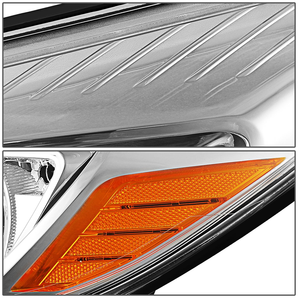 DNA Motoring For 12-14 Ford Focus Diamond Chrome Amber Corner Headlight Lamp Pair Replacement