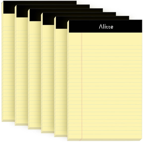 Alitte - Bloc de notas legales amarillos de 5 x 8, paquete de 6 - Bloc de notas perforado con rayas estrechas - Papel grueso premium sin sangrado de tinta - Blocs de notas legales en blanco para el ho