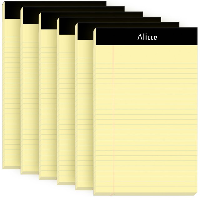 Alitte - Bloc de notas legales amarillos de 5 x 8, paquete de 6 - Bloc de notas perforado con rayas estrechas - Papel grueso premium sin sangrado de tinta - Blocs de notas legales en blanco para el ho