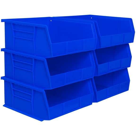 Akro-Mils Stackable Storage Bins, AkroBins 30235 Stacking Organizer, 11"x11"x5", Blue, 6-Pack