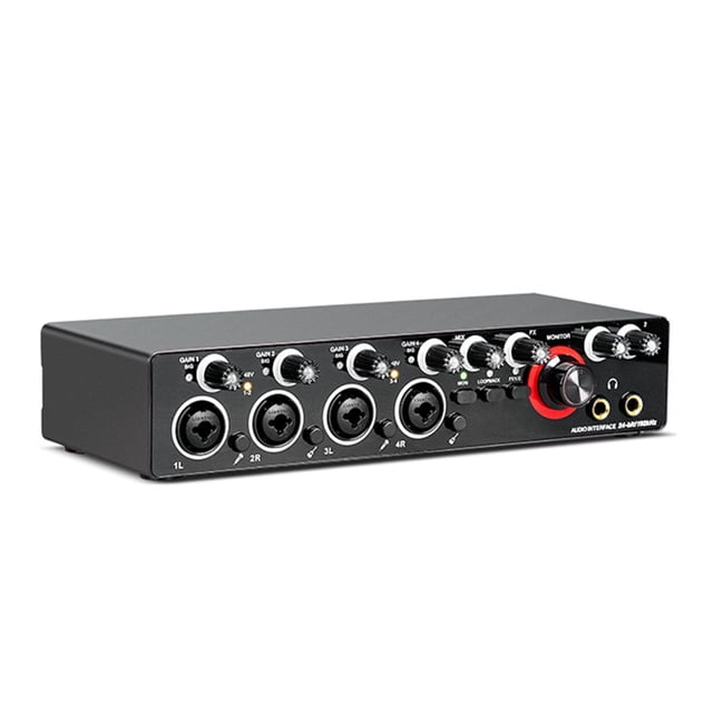 Refurbished Estbridge 4 Channel Portable Recording Sound Card, 24-Bit 192kHz, 4-In 2-Out USB Audio Interface, Driver-Free, Black Metal Desktop, MD44