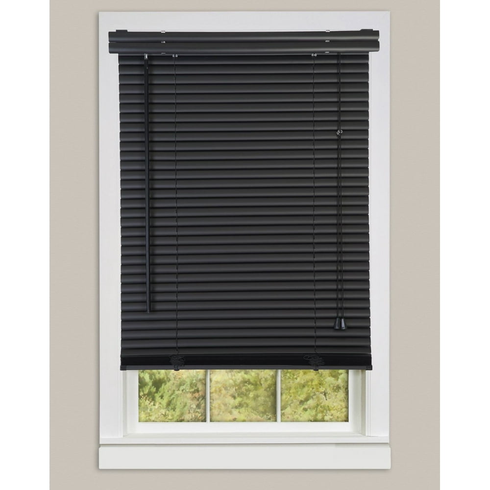 Cordless Window Blinds 1" Slats Light Filtering Vinyl Mini Blind Black, 35" (Width) x 64