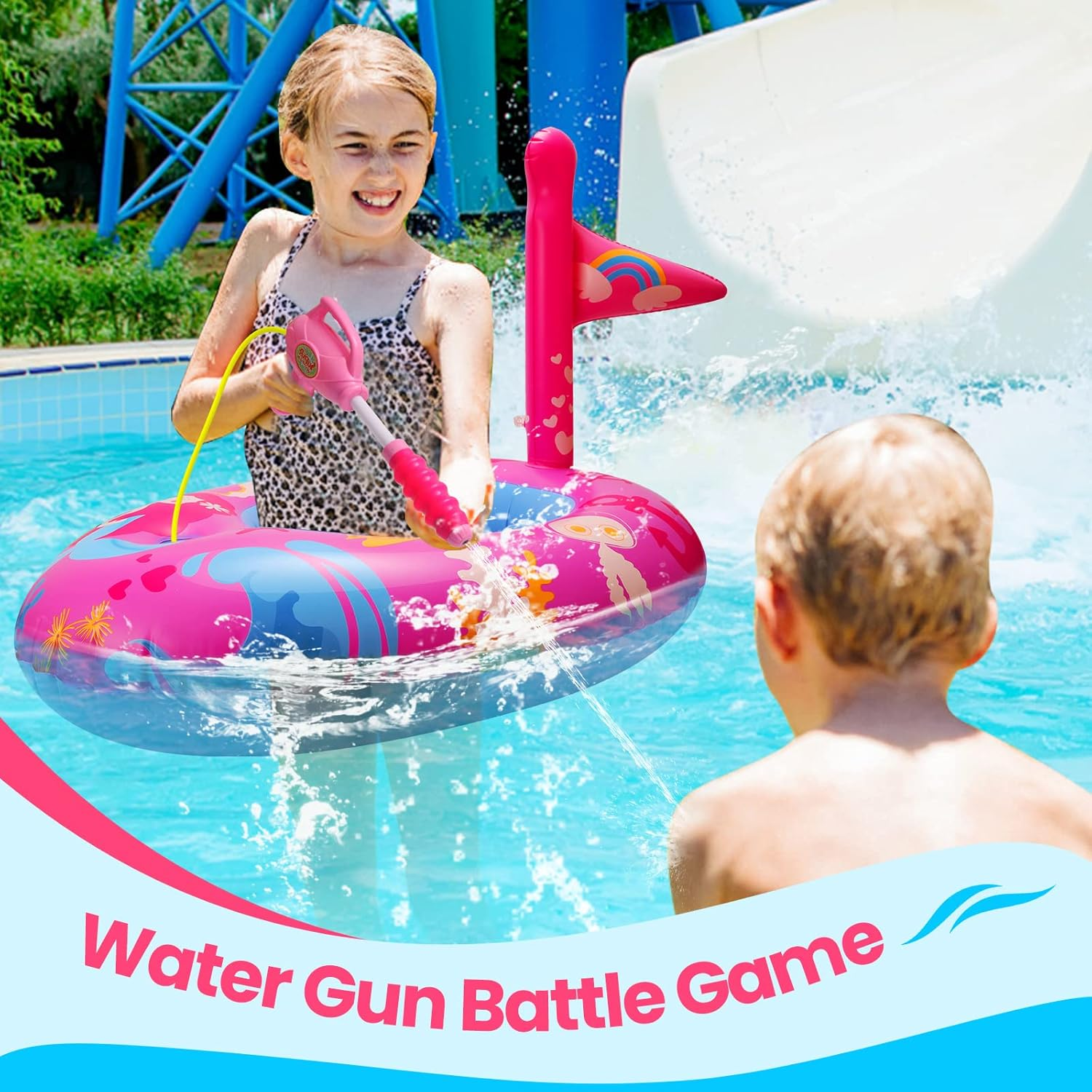 Inflatable Pirate Boat Pirate Ship Pool Float With Water Gun Toddler Swimming Toys Mermaid With Water Gun Kids Inflatable Pool Toy For  Ages 3-8 Pool Float