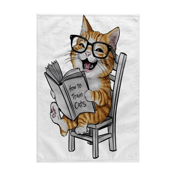 3dRose, Funny Laughing Kitty Cat reading How to Train Cats Book, 15x22 Hand Towel