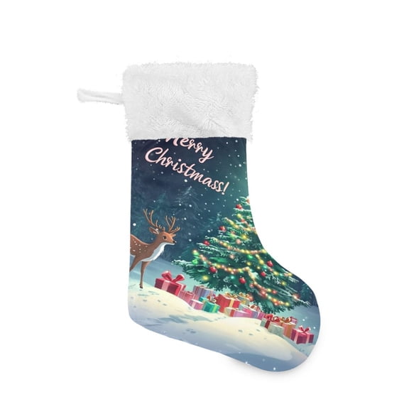 Christmas Stocking with Hanging Loop for Family Holiday Ornament Christmas Rree Decorated with Colored Lights