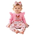 thumbnail image 5 of mgoYE My First Christmas Baby Girl Outfit Newborn Romper Skirts Pants Set Fall Winter Infant Christmas Dress Pant Clothes Headband(Pink,3-6 Months), 5 of 8