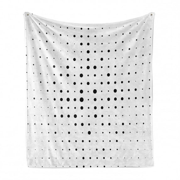 Abstract Soft Flannel Fleece Blanket, Pop Art Style Illustration with Big and Little Dots Minimalist Half Toned Pattern, Cozy Plush for Indoor and Outdoor Use, 50" x 60", Black White, by Ambesonne