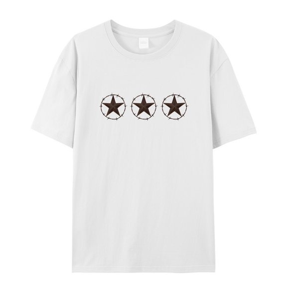 Women's Graphic T-Shirt Tops White 3XL Rustic Western Texas Stars Women's Tops Crew Neck Short Sleeve Tees