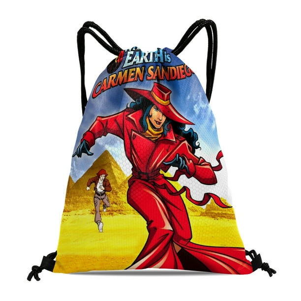 ¿Dónde en el Mundo Está Carmen Sandiego? Mochila de Cuerdas para Deportes y Gimnasio, Bolsa de Cuerdas Resistente al Agua, Bolsa Cinch, 30×40cm