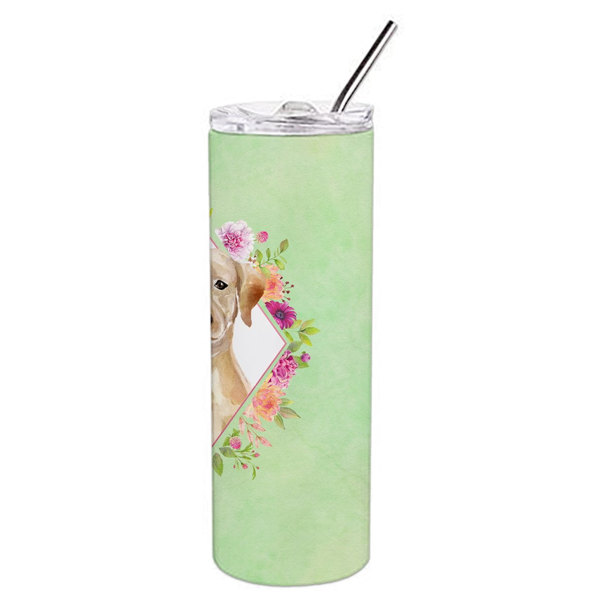 Carolines Treasures CK4387TBL20 Yellow Lab Green Flowers Stainless Steel 20 oz Skinny Tumbler 20 oz multicolor