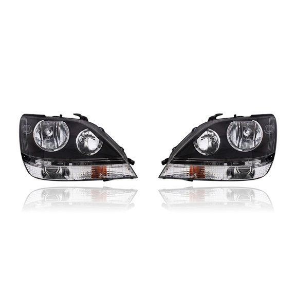 Headlight Assembly - Compatible/Replacement for '99-00 Lexus RX300 - Black Bezel Without High-Density - Pair, Left Driver + Right Passenger Set - 8111048031, 8115048031