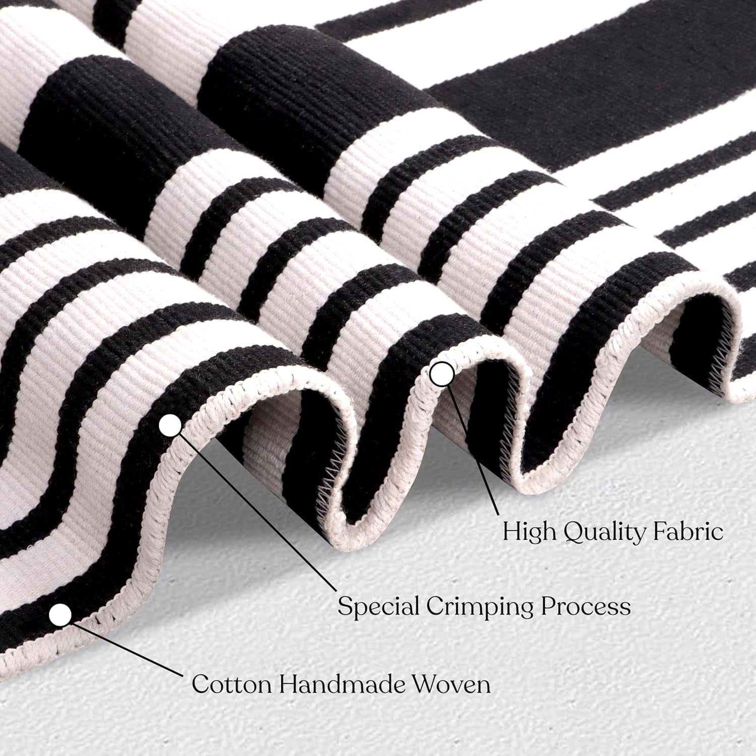 A1HC Black & White Striped Front Door Rug, 24x51 in, Hand-Woven Cotton, Washable, Fade-Resistant Layered Rug for Porch & Entryway