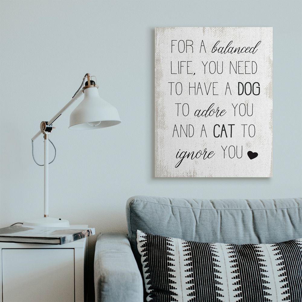 Stupell Industries For Balanced Life Quote Family Pets Cat Dog Canvas Wall Art Design by Daphne Polselli, 30" x 40"