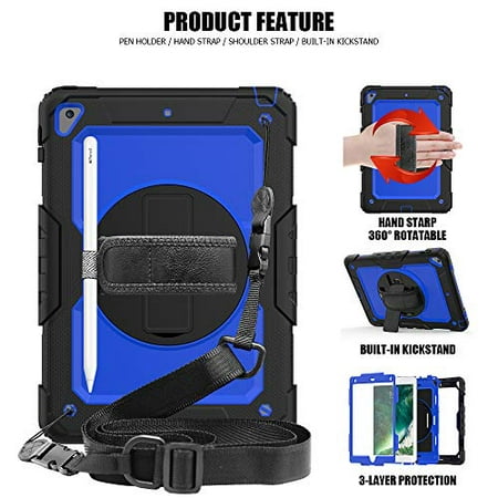 Case for iPad 9.7 (2018/2017)/iPad Air 2 (2014)/iPad Pro 9.7 (2016) with Hand and Shoulder Strap ...