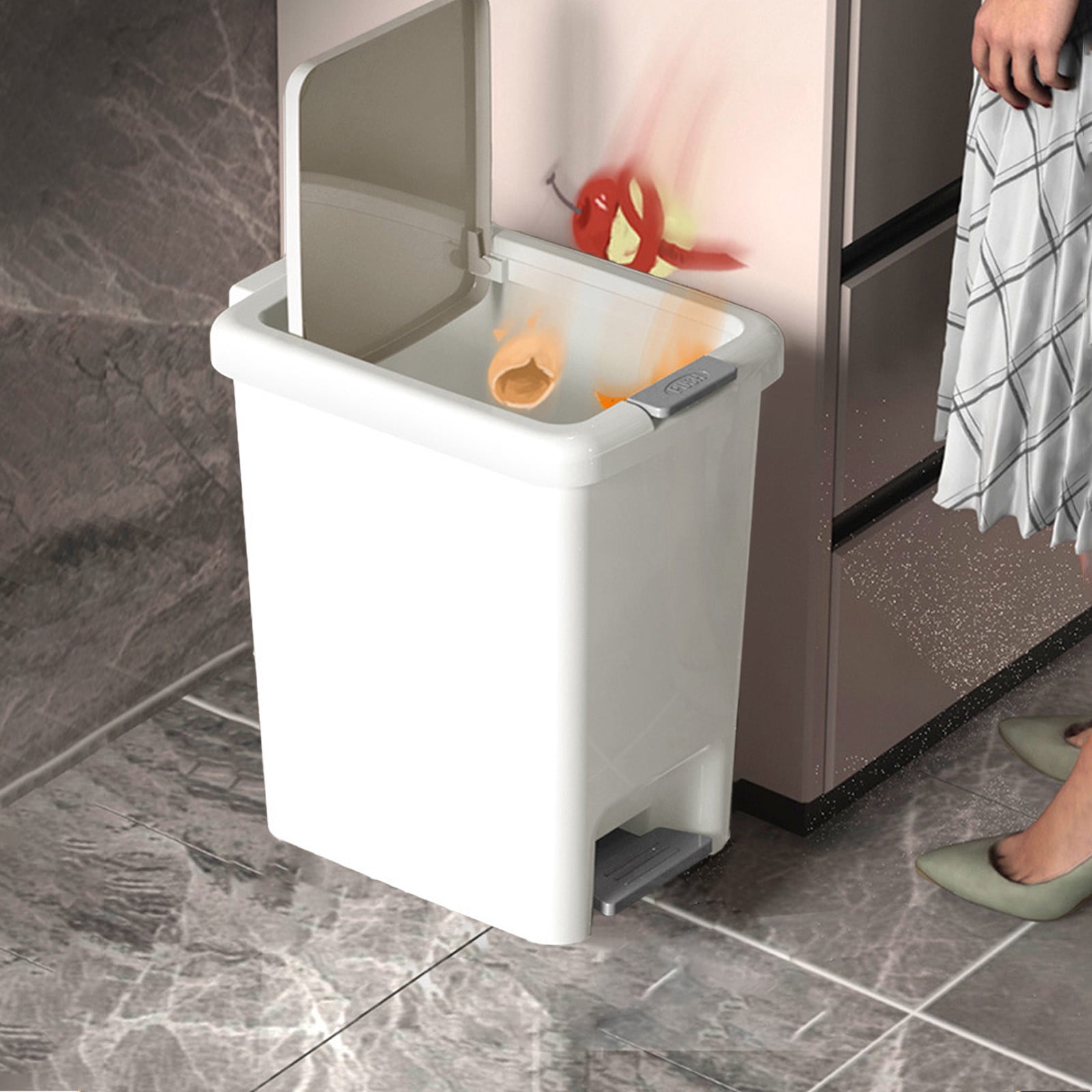 hzomhy Foot Pedal Trash Can With Lid 30X24X18Cm 11.8X9.4X7In Thickened Plastic Kitchen Bathroom Waste Bin Odor Proof Step On Garbage Container Multicolor Multicolor