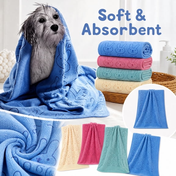 Dog Drying Towel with Bunny Print,Microfiber Bath Towel for Dogs and Cats,Holiday Pet Gift,1 Pack