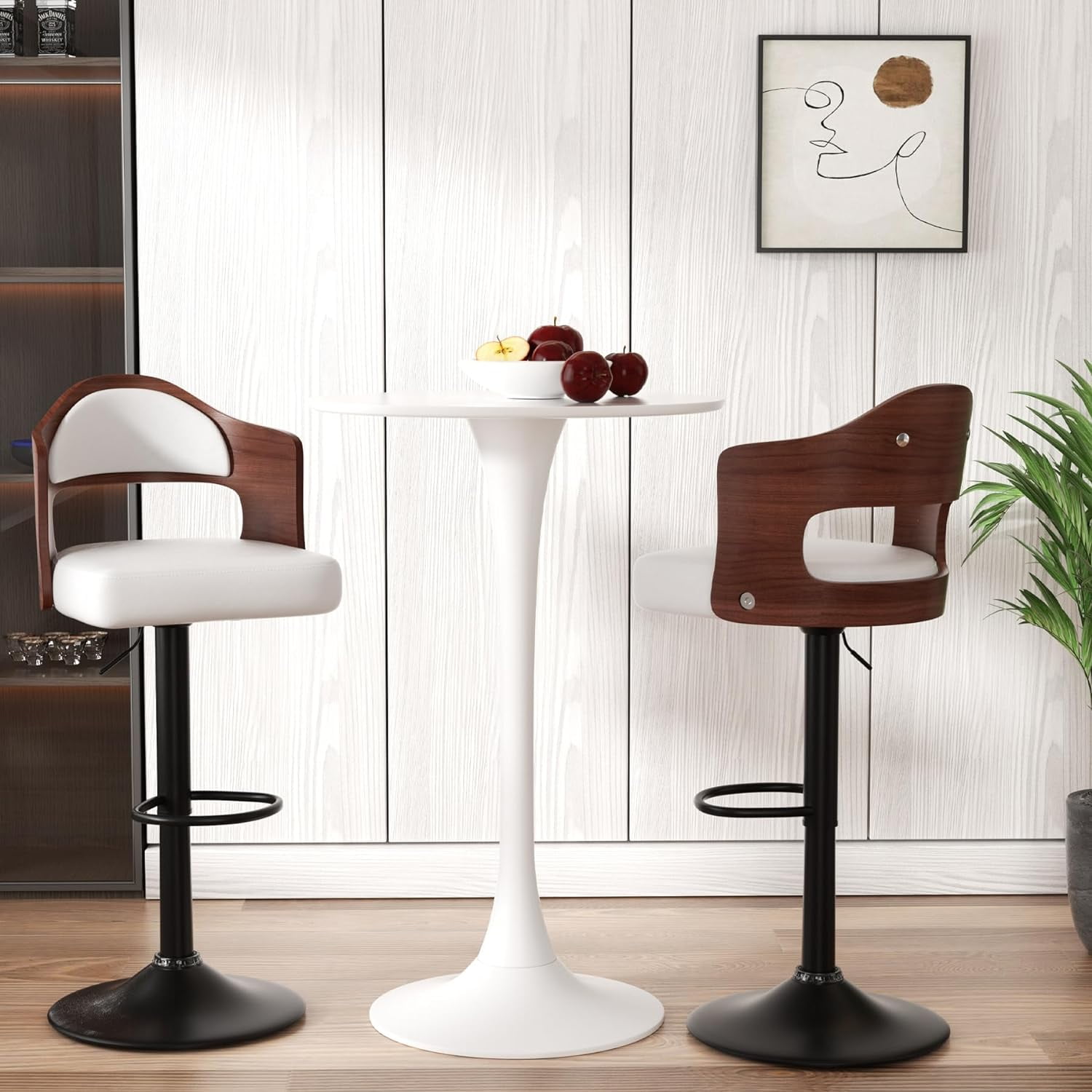 Hawsaiy Wooden Bar Stools Set of 4, Adjustable Height 24.5-33.5IN, Wooden Bar Chairs with PU Leather Upholstery, Back & Footrest for Kitchen, Dining, and Home Bar