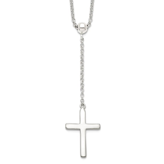925 Sterling Silver Polished Religious Faith Cross Adjusts Up To 23.5 Inch Necklace 23 Inch Pendant Necklace for Women