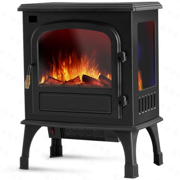 SHOUFTW 26" Electric Fireplace Stove, Freestanding Fireplace Heater, Black