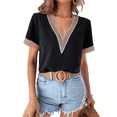 thumbnail image 1 of Blusas de Verano de Corta para Mujer, con Encaje y Cuello en V, Elegantes e Informales, Color Negro, Talla S, 1 of 7
