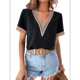 thumbnail image 1 of Blusas de Verano de Corta para Mujer, con Encaje y Cuello en V, Elegantes e Informales, Color Negro, Talla S, 1 of 7