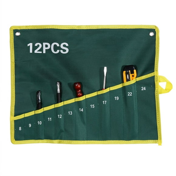 Rdeghly Spanner Roll Up Storage Pouch,Wrench Organizer Pouch,1Pc Durable Canvas 6/8/10/12/14/25 Pockets Spanner Wrench Tool Roll Up Storage Bag Green