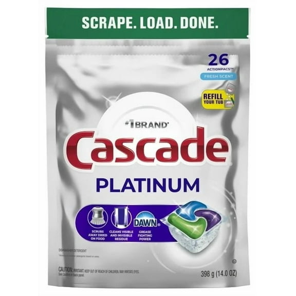 Cascade Platinum Dishwasher Pods, Dishwasher Detergent Soap Tabs, Fresh, 26 Count