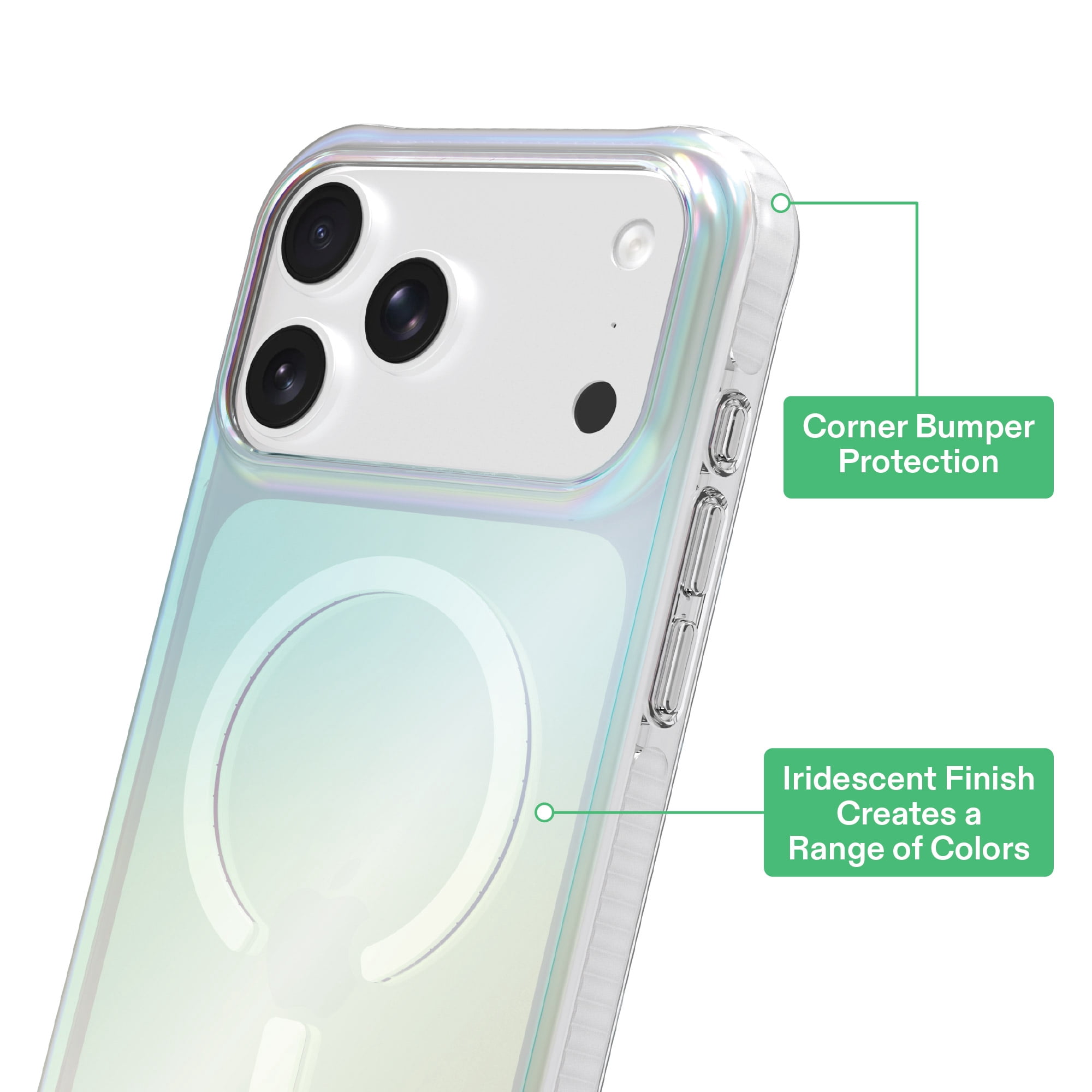 onn Impact Phone Case for iPhone 18 Pro Max / 17 Pro Max, MagSafe Compatible, Enhanced Bumper Design - Iridescent