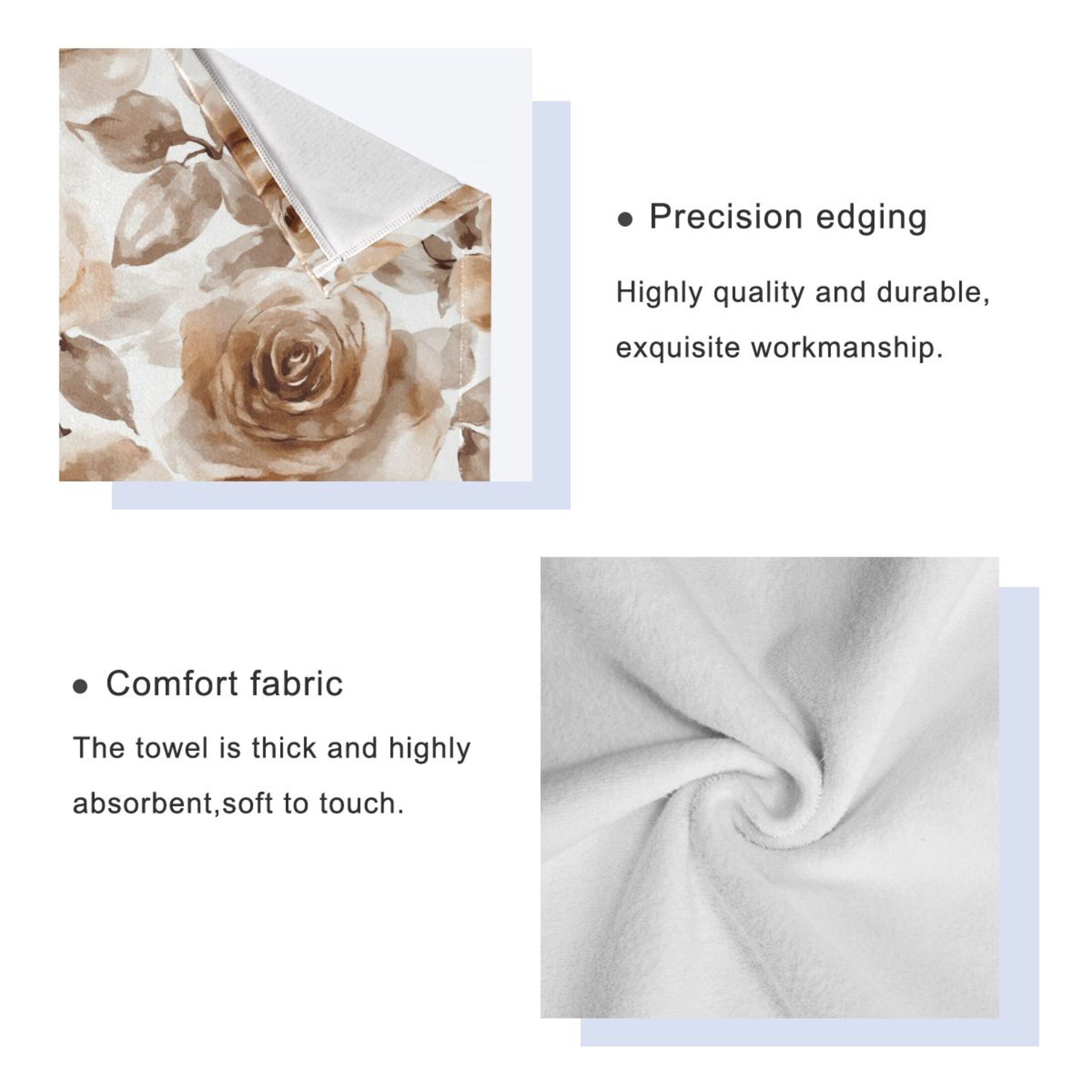 Three-Piece Towel Set Face Towel Towel Set Hand Towel Bath Towel Cotton Bath Towels Bath Towel Sets Hand Bath Towels Cartoon Brown Roses Seamless