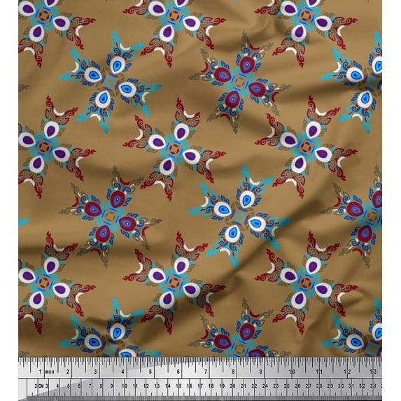 Soimoi Cotton Voile Fabric Tiles Moroccan Print Sewing Fabric Yard 56 Inch Wide
