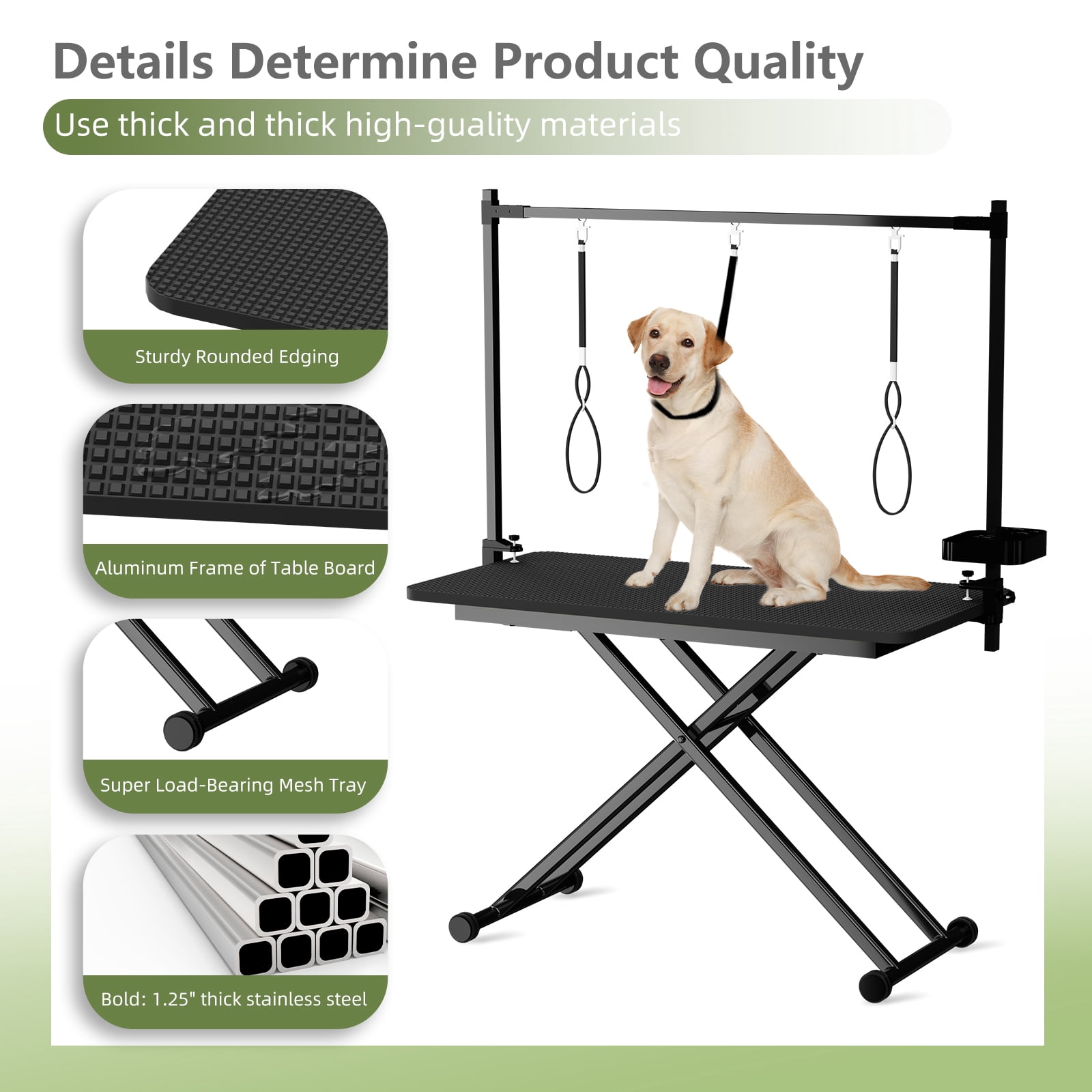 47" Large Dog Grooming Table X-Lift Foldable Grooming Table for Dogs at Home Adjustable Height Arms Pet Station with Nooses, Tool Organizer - Black
