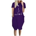 thumbnail image 1 of Robes d'Été pour Femmes Manches Courtes Décontractées T-Shirts Robe Imprimée Col Rond Confortable Longueur Genou avec Poches, 1 of 5
