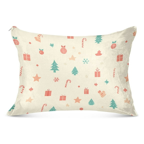 Plush Pillow Cases Standard Size Ultra Soft Warm Pillowcases with Zipper Christmas Tree Presents Candy Cane 20"x26"