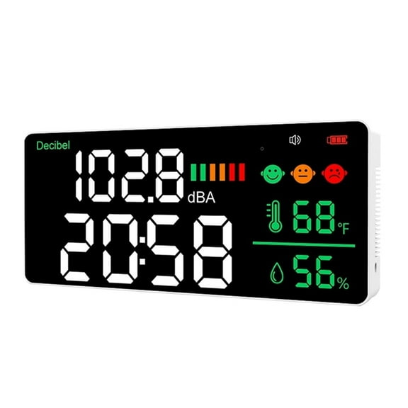 Noise Decibel Meter, Decibel Meter Wall Hanging Sound Level Meter 30-130DB Range 8.6 Inch Large LED Display Noise Time Temperature
--------
with Fast Response Speed