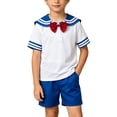 thumbnail image 2 of Kids Boys Sailor-Style Uniform Set Shirt Shorts Bow Tie Outfits Size 5-12 Blue-A, 2 of 9