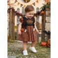 thumbnail image 5 of RUINIXCW Toddler Baby Girl Halloween Dress Outfit Little Baby Girl Summer Fall Plaid Dress Funny Ghost Pumpkin Bows Casual Short Sleeve A Line Dress, 5 of 9